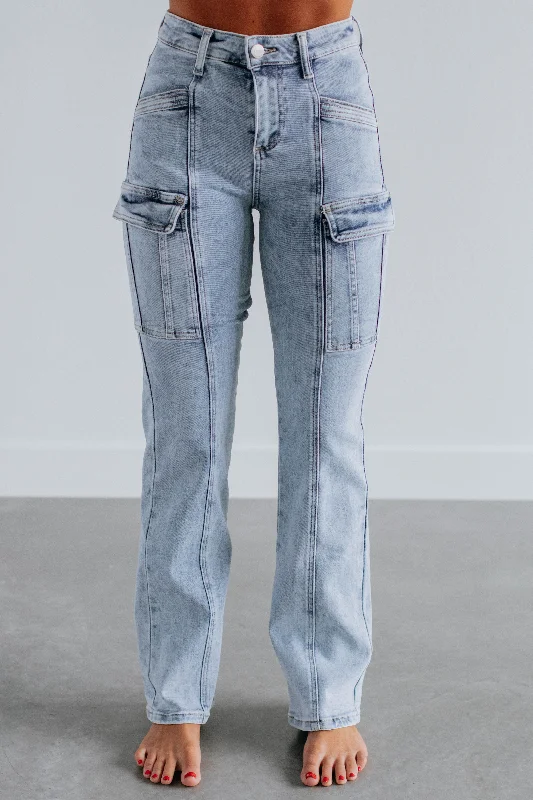 Lexi Risen Cargo Jeans - Vintage Light Wash