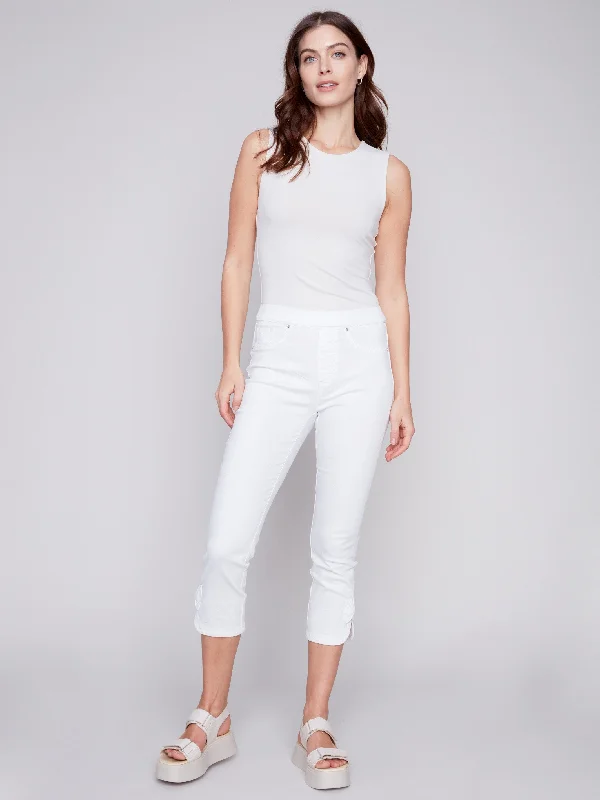 Pull-On Jeans with Bow Detail - White