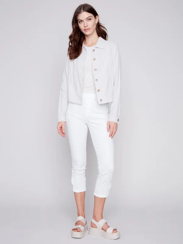 Pull-On Jeans with Bow Detail - White