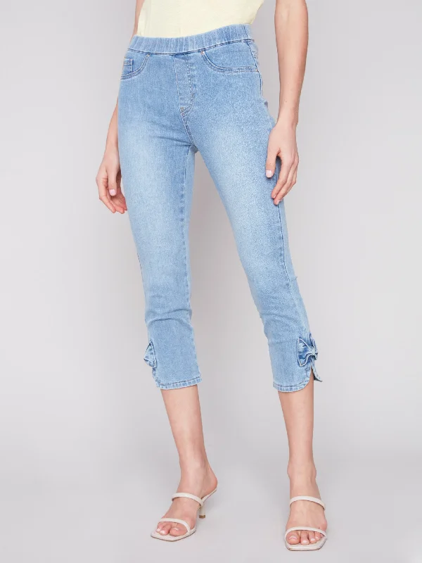 Pull-On Jeans with Bow Detail - Light Blue