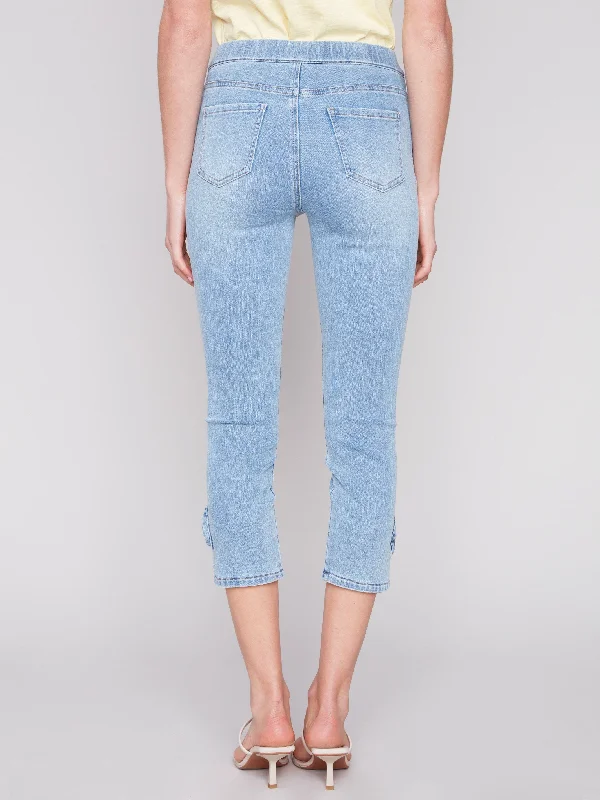 Pull-On Jeans with Bow Detail - Light Blue