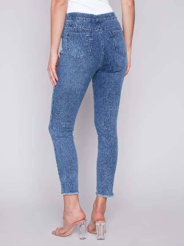 Pull-On Jeans with Split Hem - Medium Blue