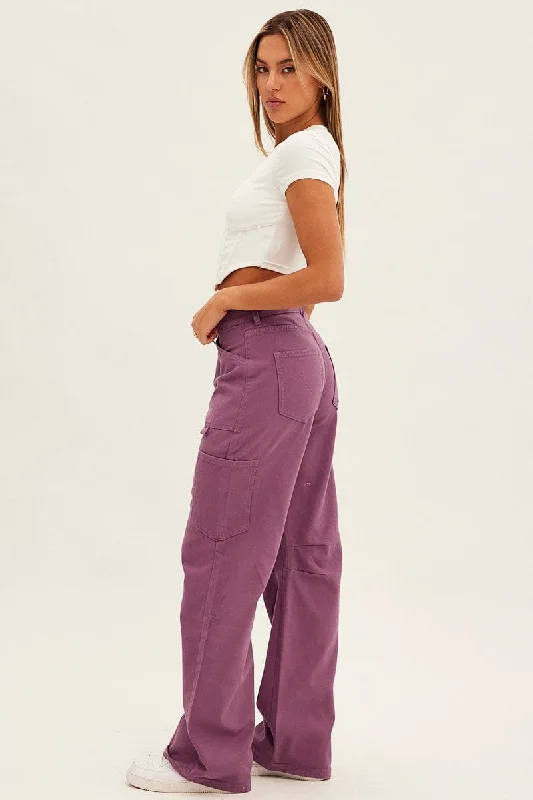 Purple Cargo Jeans Mid Rise