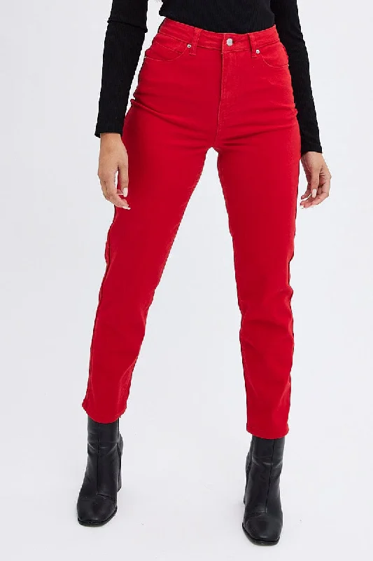 Red Mom Denim Jeans High Rise