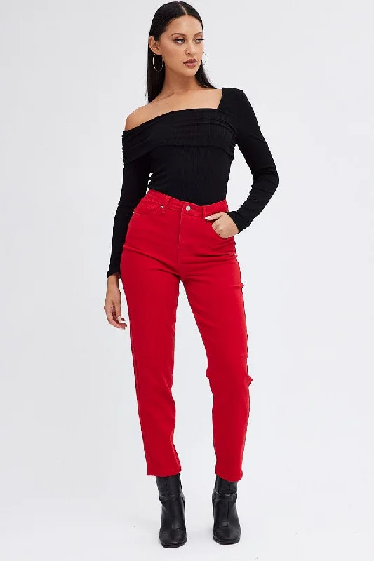 Red Mom Denim Jeans High Rise