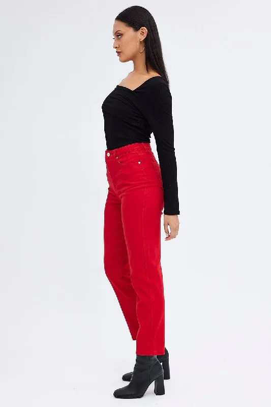 Red Mom Denim Jeans High Rise