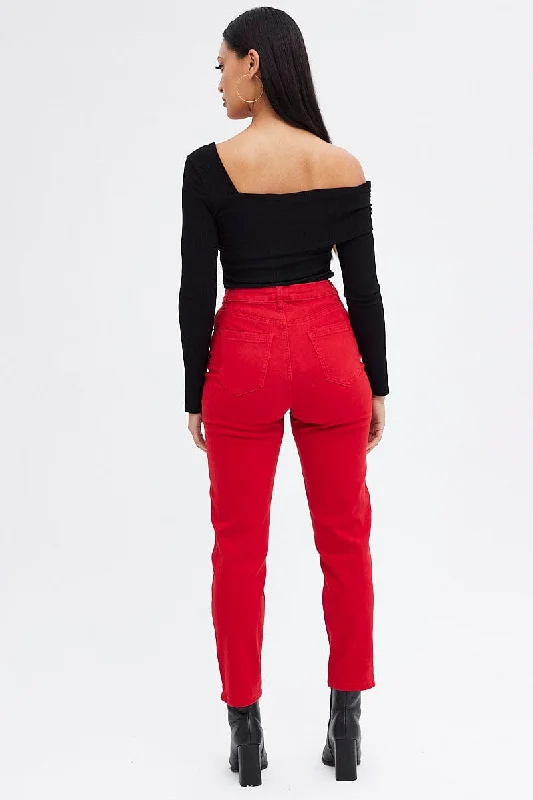 Red Mom Denim Jeans High Rise