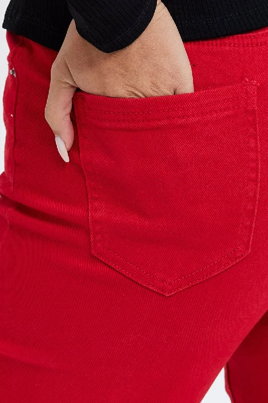 Red Mom Denim Jeans High Rise