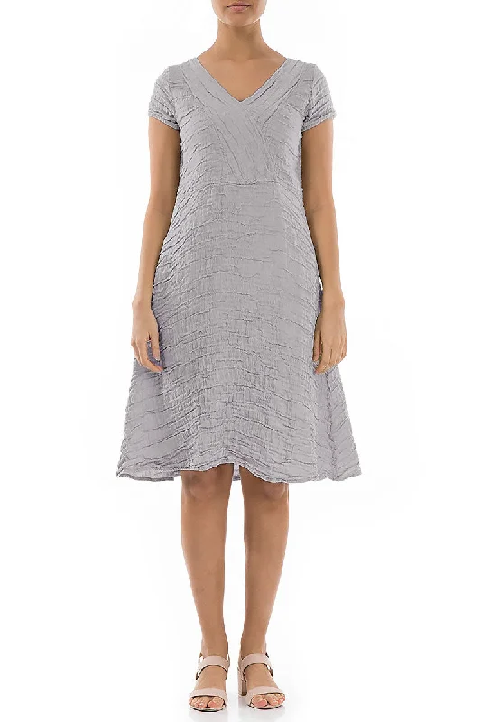 Romantic Lilac Grey Crinkled Silk Dress