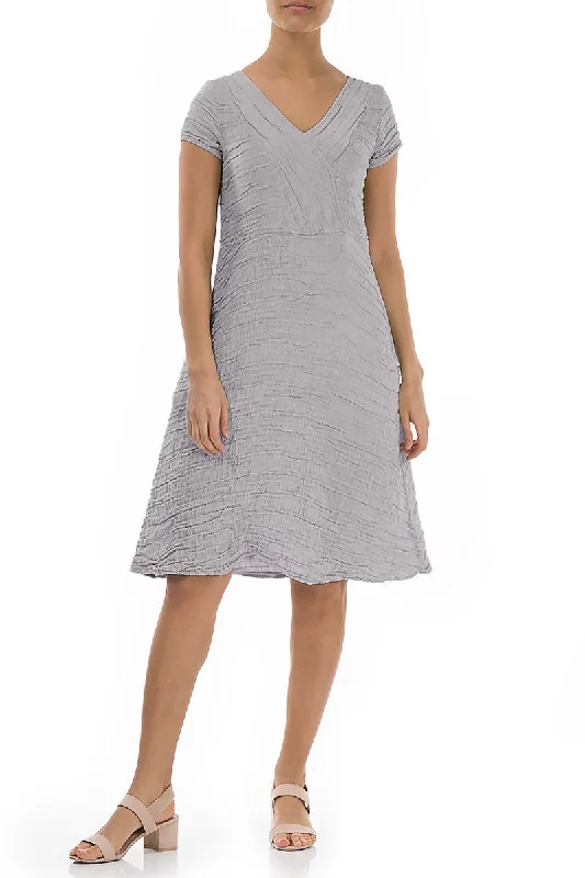 Romantic Lilac Grey Crinkled Silk Dress