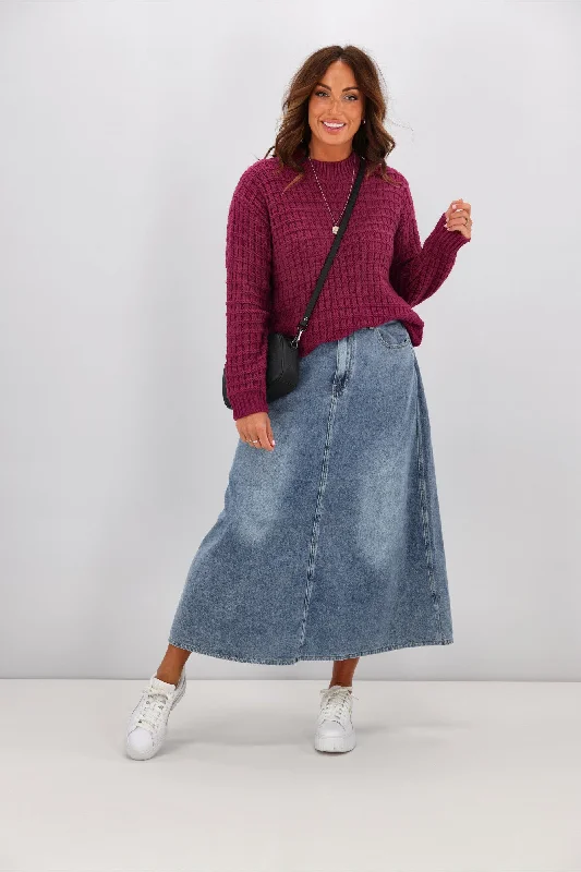 Shine On Label Hunter Fluid Denim Skirt Indigo