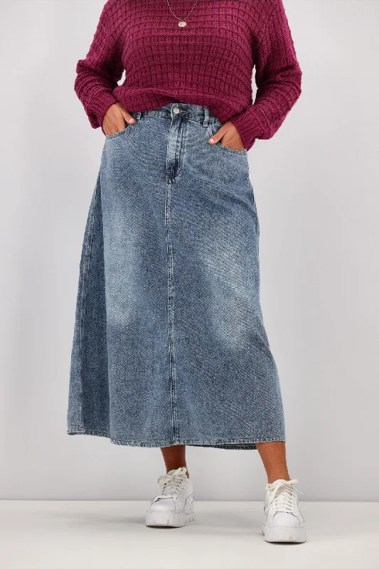 Shine On Label Hunter Fluid Denim Skirt Indigo