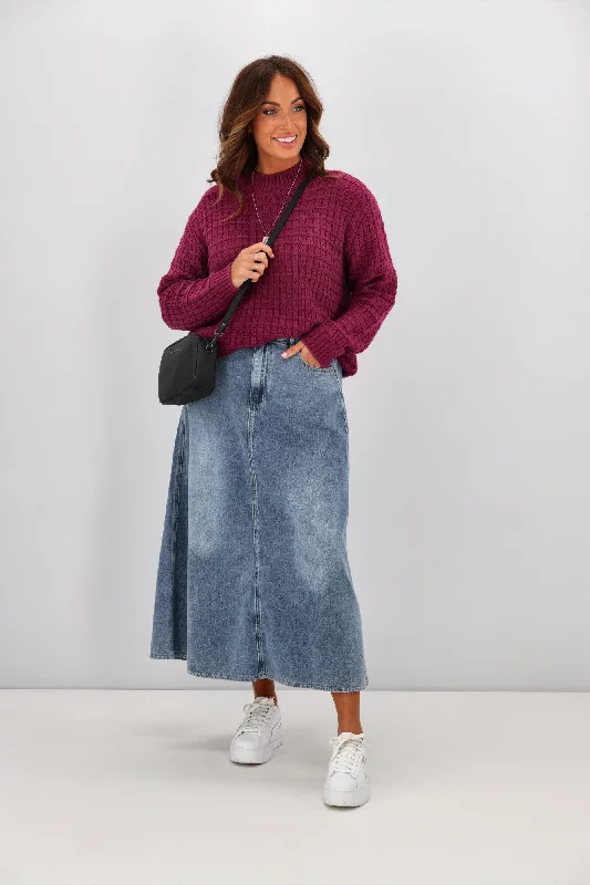 Shine On Label Hunter Fluid Denim Skirt Indigo