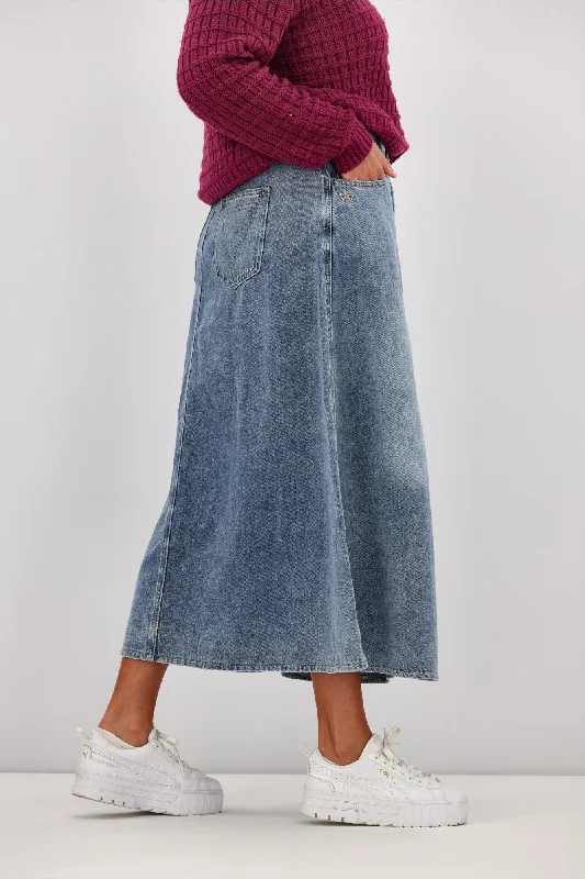 Shine On Label Hunter Fluid Denim Skirt Indigo