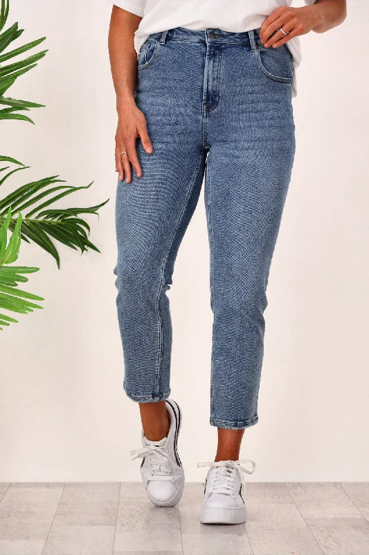 Shine On Label Jasper Cropped Girlfriend Jean Washed Indigo