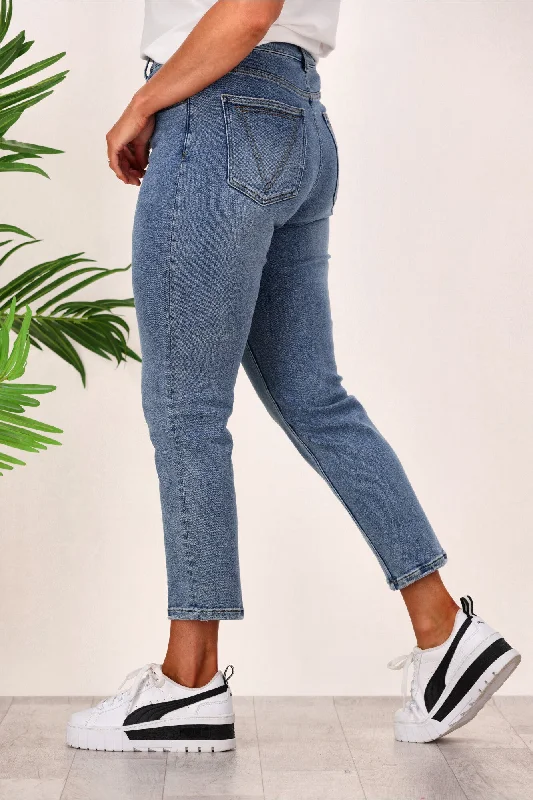 Shine On Label Jasper Cropped Girlfriend Jean Washed Indigo