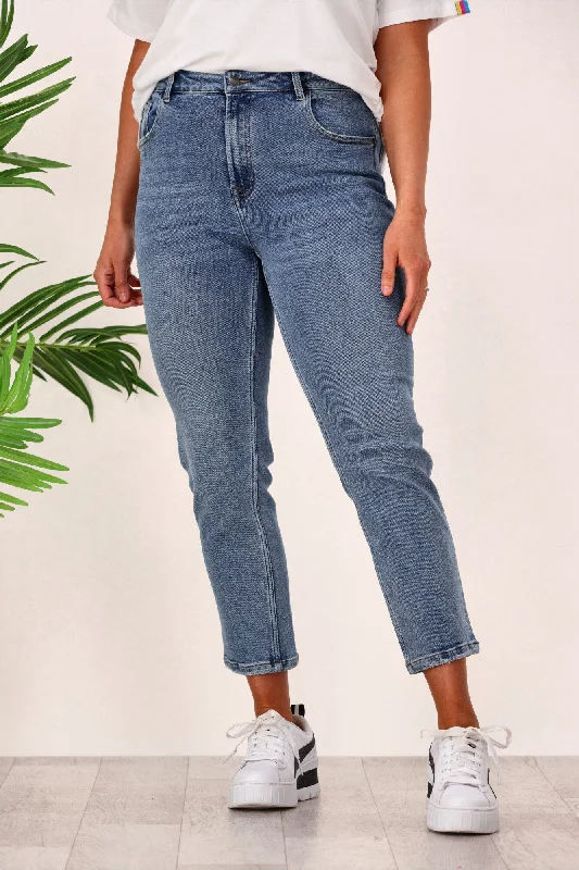 Shine On Label Jasper Cropped Girlfriend Jean Washed Indigo