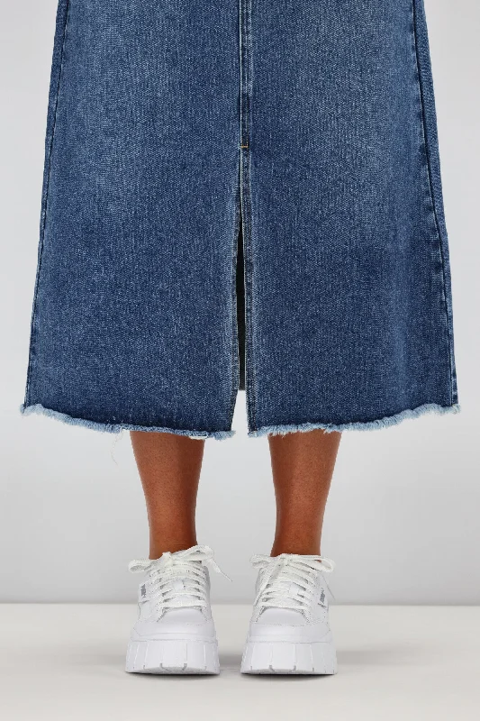 Shine On Label Lawson Angle Yoke Long Denim Skirt Indigo