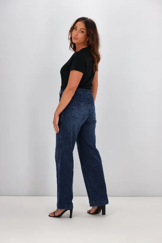 Shine On Label Noah Wide Leg Patch Pocket Jeans Indigo