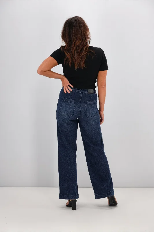 Shine On Label Noah Wide Leg Patch Pocket Jeans Indigo