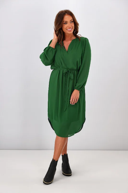 Shine On Label Zaya Placket Neck Dress Forest