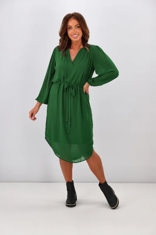 Shine On Label Zaya Placket Neck Dress Forest