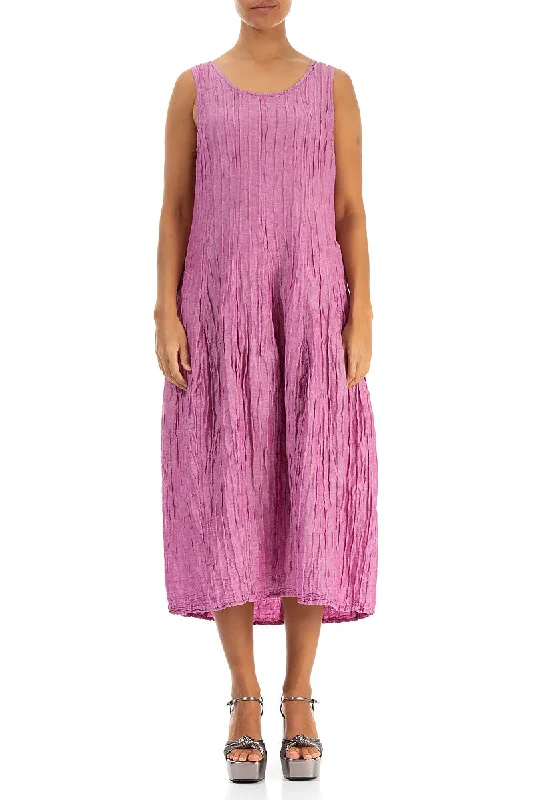 Sleeveless Balloon Crinkled Wild Berry Silk Linen Dress