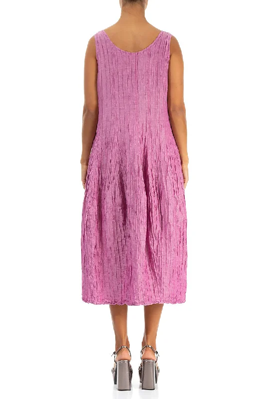 Sleeveless Balloon Crinkled Wild Berry Silk Linen Dress