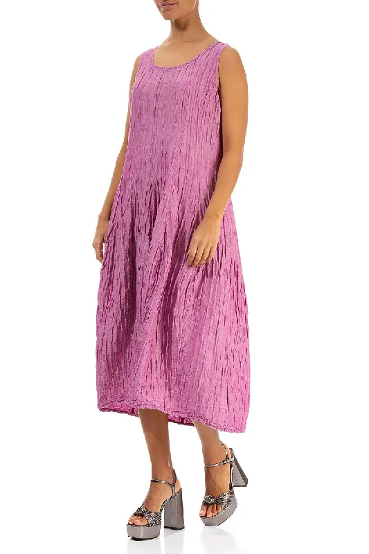 Sleeveless Balloon Crinkled Wild Berry Silk Linen Dress