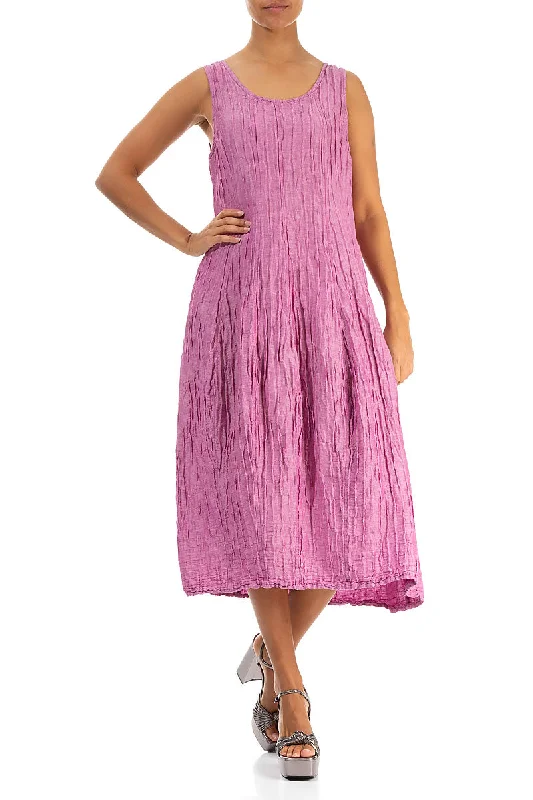 Sleeveless Balloon Crinkled Wild Berry Silk Linen Dress