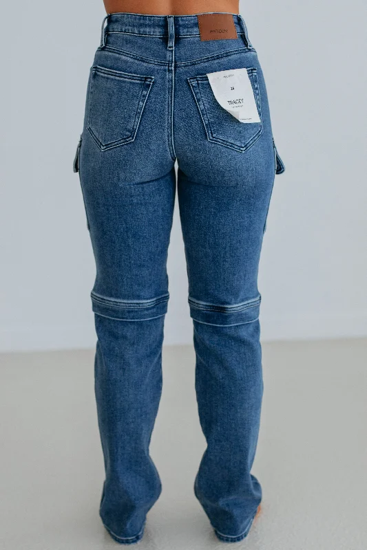 Tracey Hidden Cargo Jeans - Dark Wash