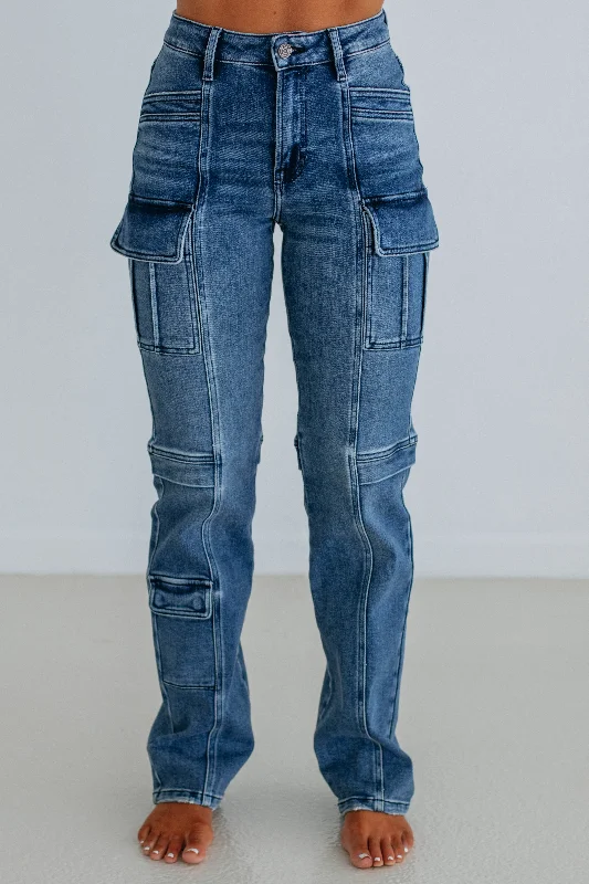 Tracey Hidden Cargo Jeans - Dark Wash