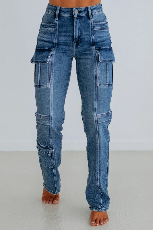 Tracey Hidden Cargo Jeans - Dark Wash