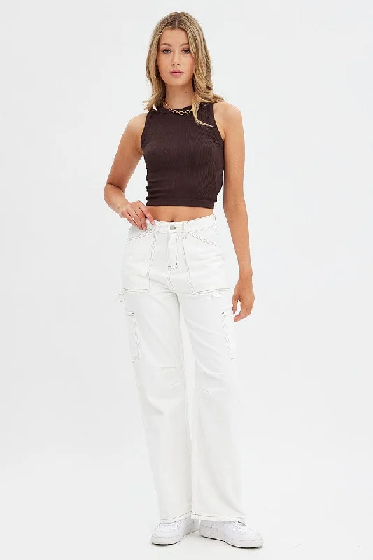 White Cargo Jeans Mid Rise