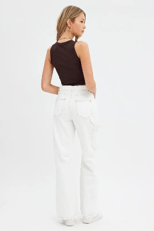 White Cargo Jeans Mid Rise