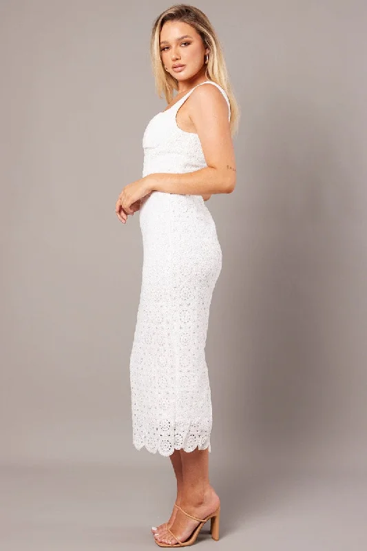 White Midi Dress Sleeveless Lace