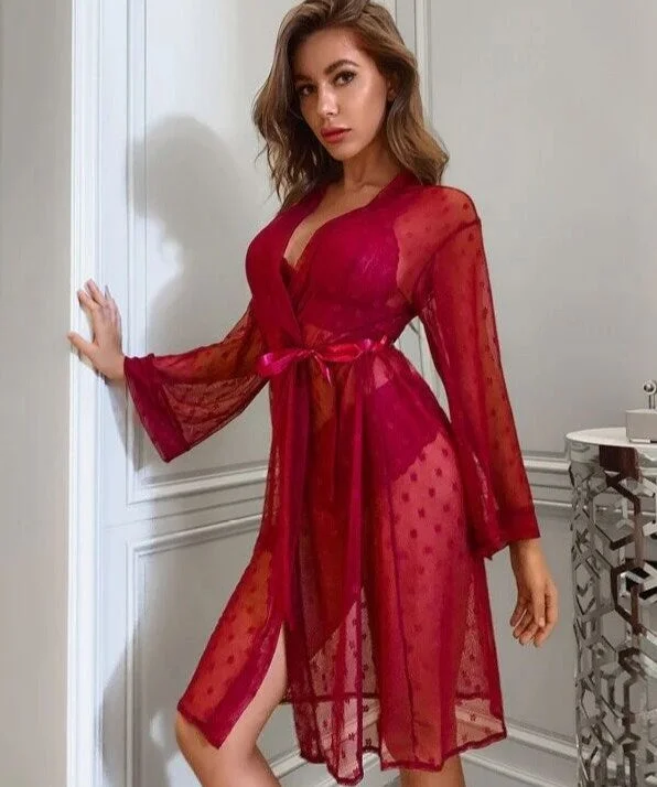 Enticing See-Through Kimono Robe with Appealing Lingerie