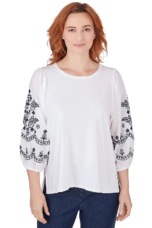 By The Sea Embroidered Puff Sleeve Top