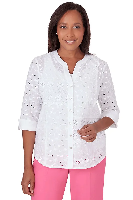 Paradise Island Eyelet Button-Front Blouse