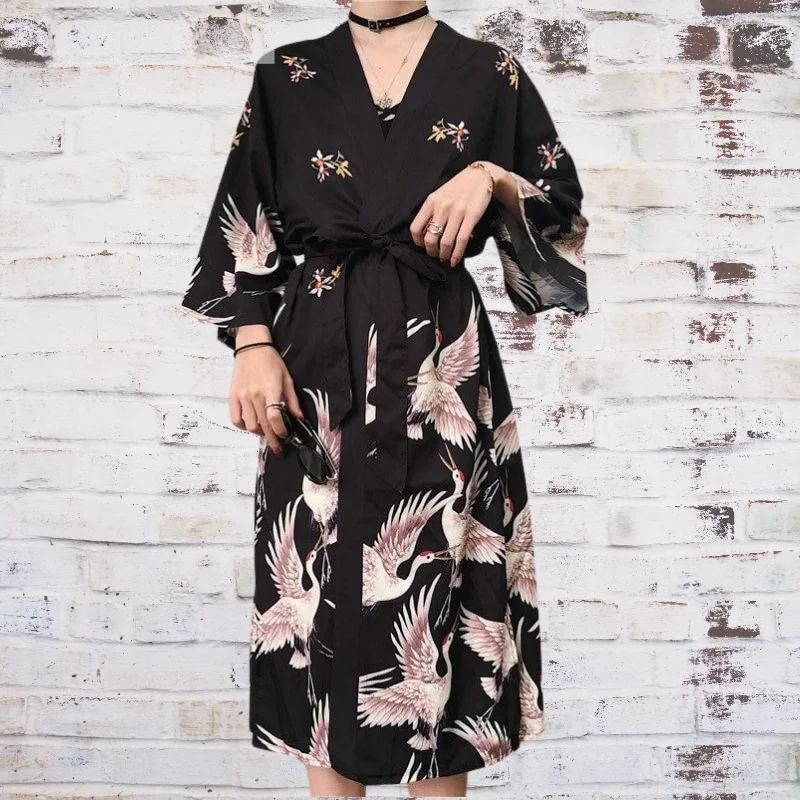 Black Crane Kimono | Long