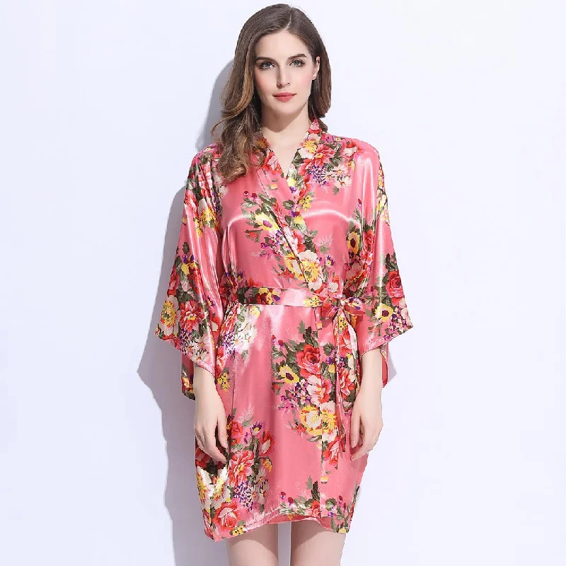 Coral Floral Bridesmaid Robes Kimono