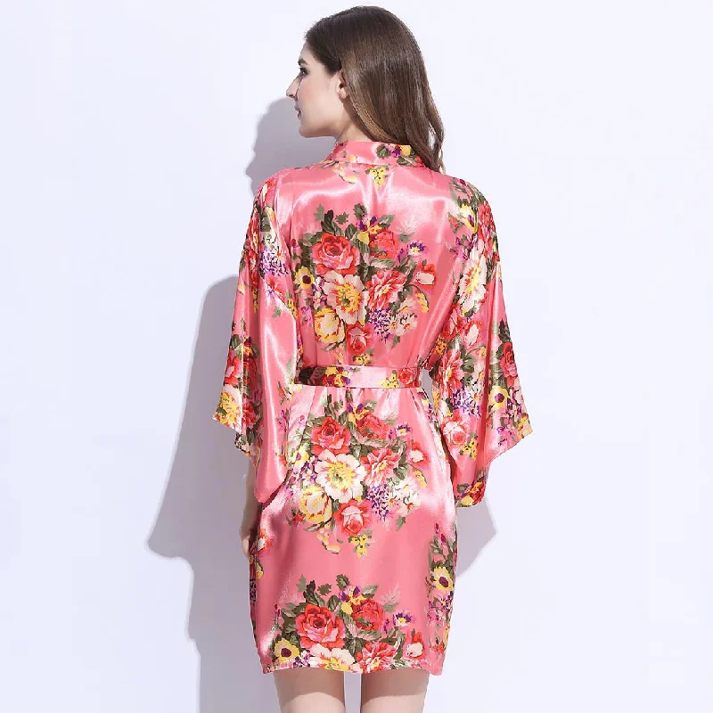 Coral Floral Bridesmaid Robes Kimono