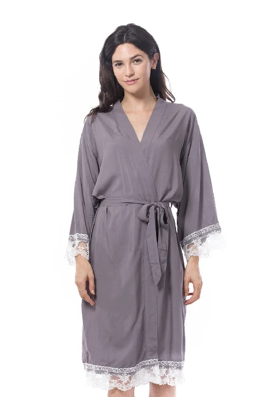 Cotton Lace Trim Robe Grey