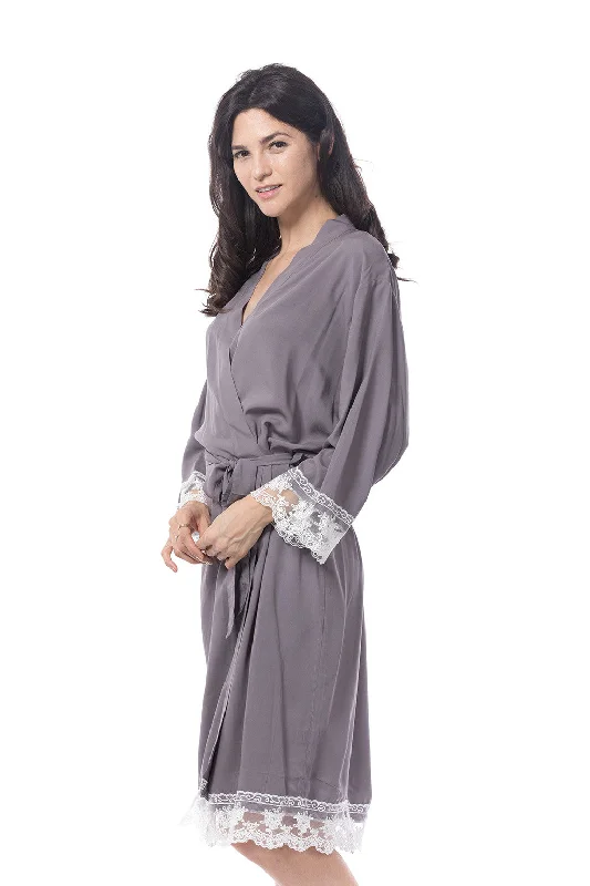 Cotton Lace Trim Robe Grey