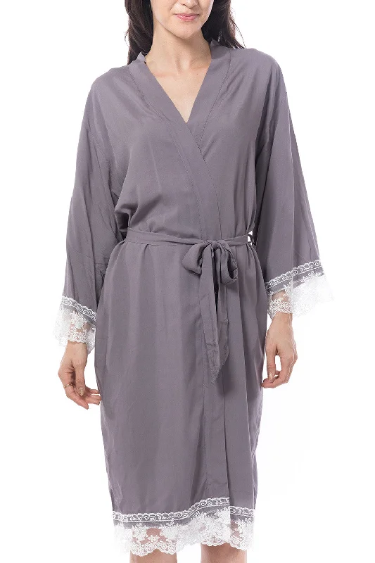 Cotton Lace Trim Robe Grey