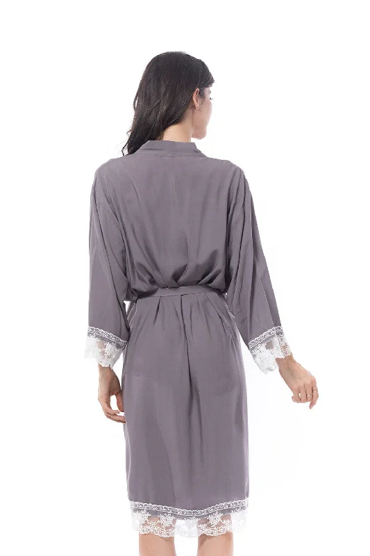 Cotton Lace Trim Robe Grey