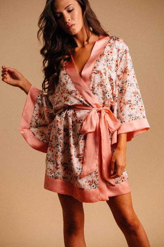 Flounce Satin & Silk Kimono Robe