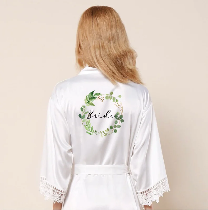 Green Foliage Wreath Personalised Bridesmaid Robe