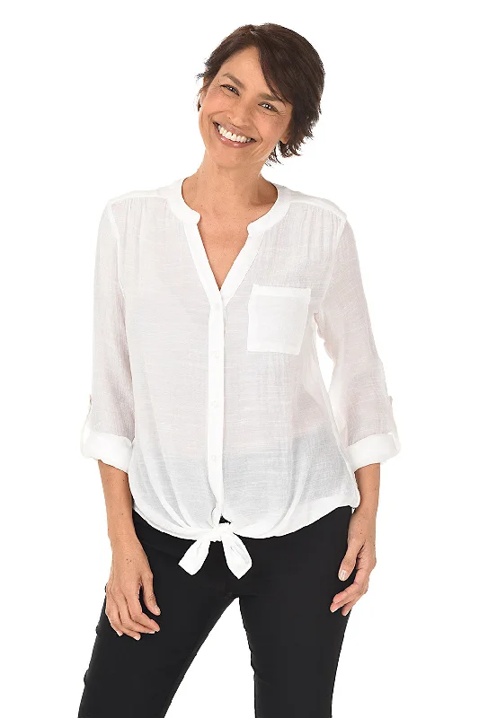 Roll Tab Tie-Front Button Down Shirt