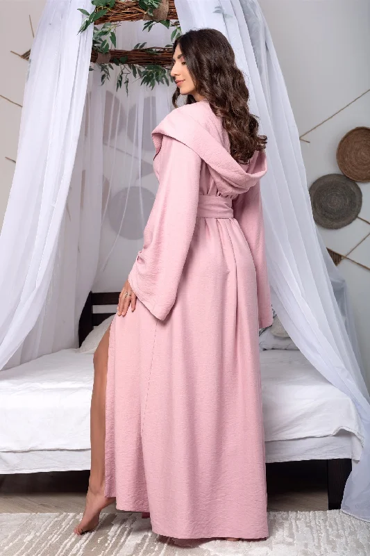 Hooded Linen Robe in Pink - Handmade Loungewear